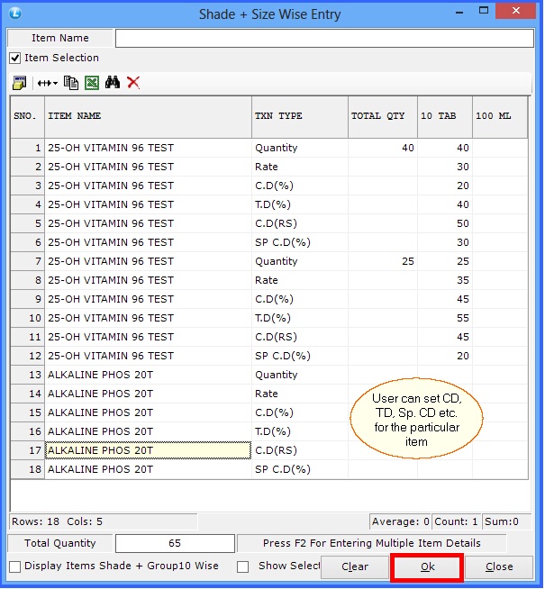 shade pluse size wise entry